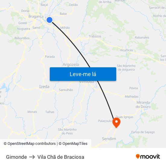 Gimonde to Vila Chã de Braciosa map