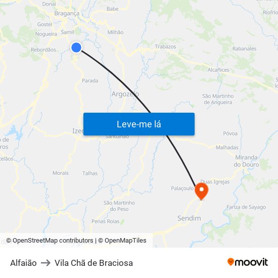Alfaião to Vila Chã de Braciosa map