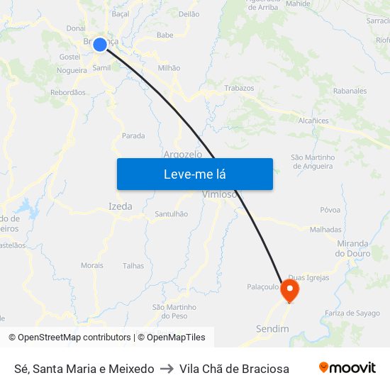 Sé, Santa Maria e Meixedo to Vila Chã de Braciosa map