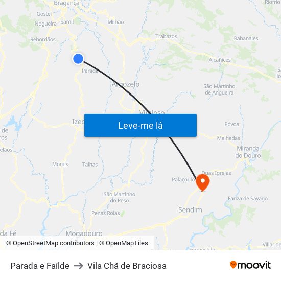 Parada e Faílde to Vila Chã de Braciosa map