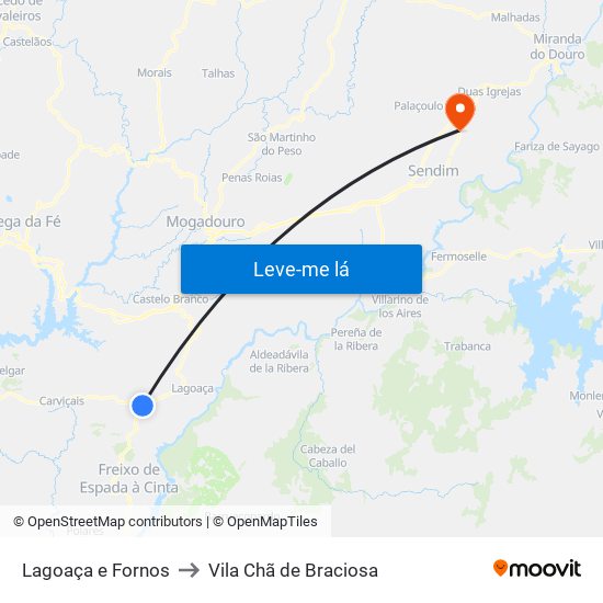 Lagoaça e Fornos to Vila Chã de Braciosa map