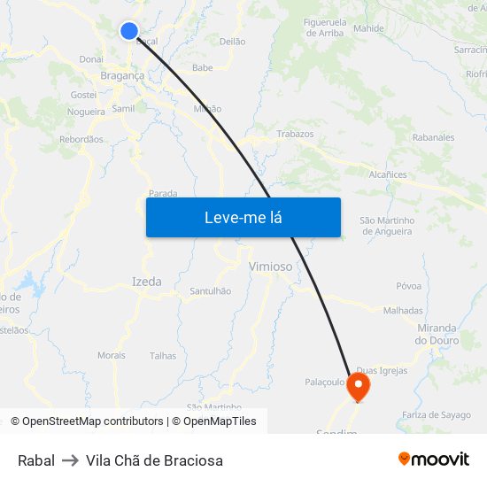 Rabal to Vila Chã de Braciosa map