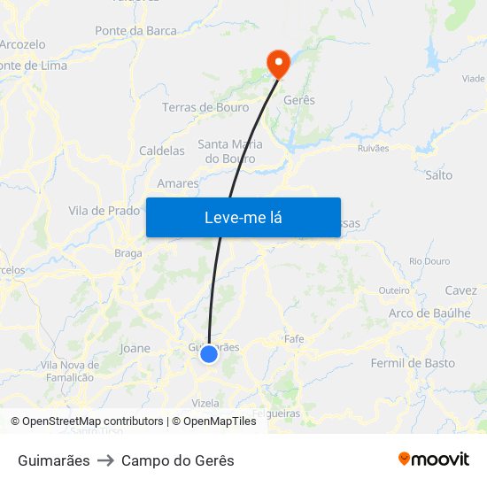 Guimarães to Campo do Gerês map