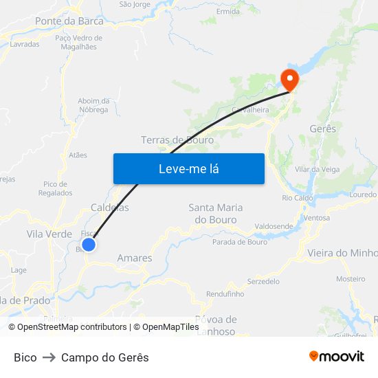 Bico to Campo do Gerês map