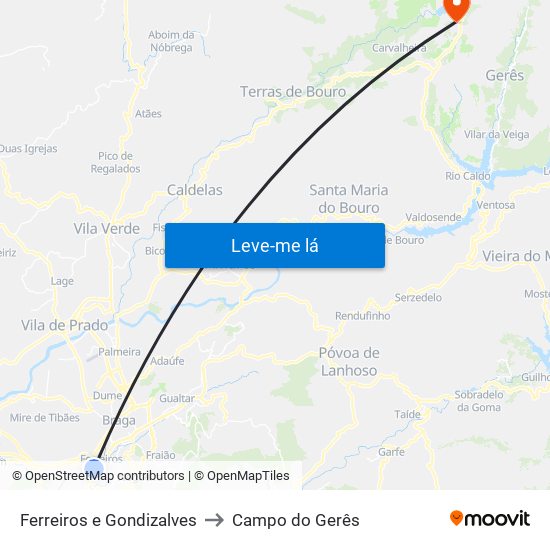 Ferreiros e Gondizalves to Campo do Gerês map