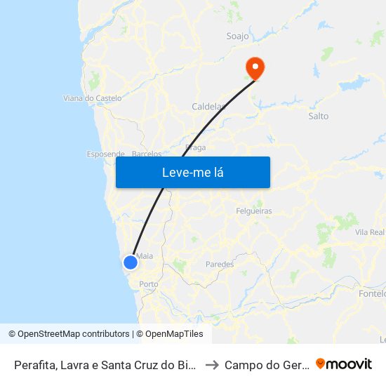 Perafita, Lavra e Santa Cruz do Bispo to Campo do Gerês map
