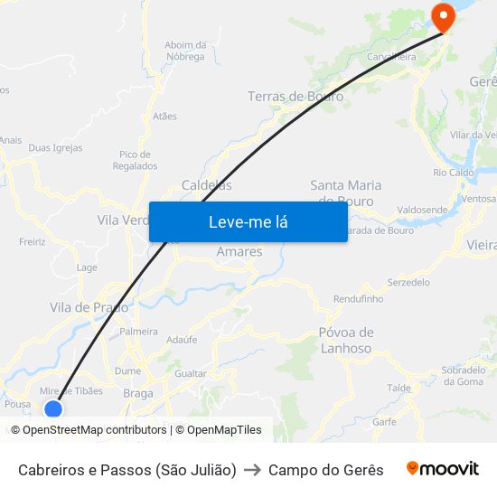 Cabreiros e Passos (São Julião) to Campo do Gerês map