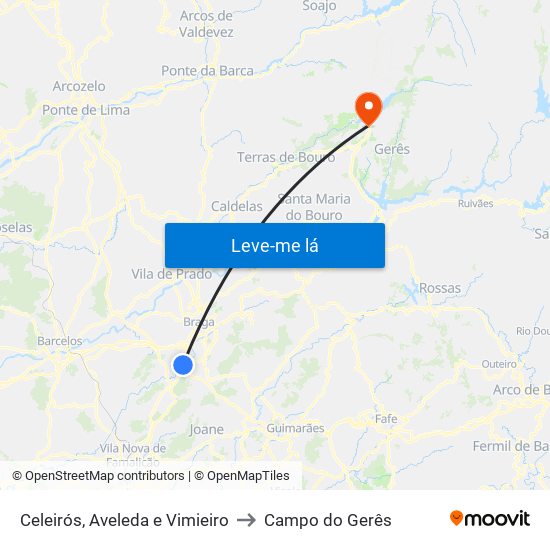 Celeirós, Aveleda e Vimieiro to Campo do Gerês map