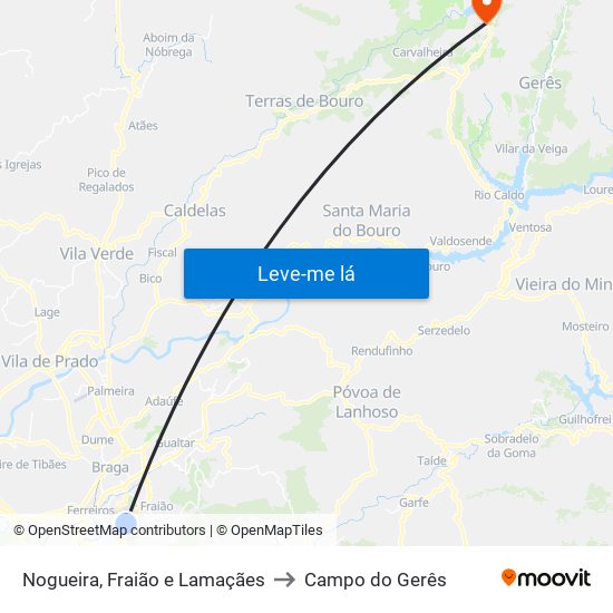 Nogueira, Fraião e Lamaçães to Campo do Gerês map