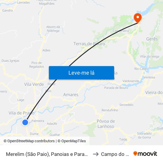 Merelim (São Paio), Panoias e Parada de Tibães to Campo do Gerês map