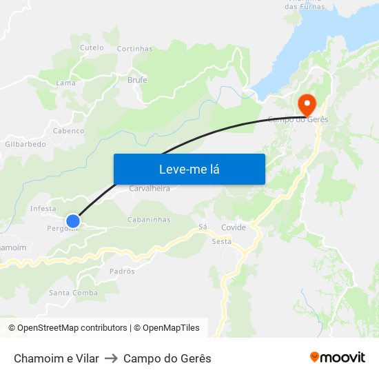 Chamoim e Vilar to Campo do Gerês map