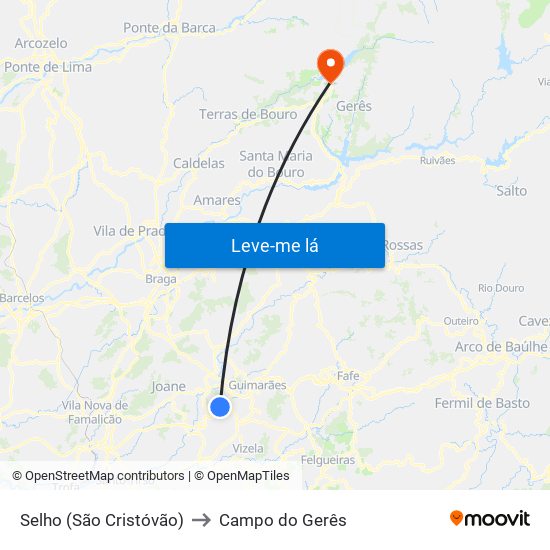 Selho (São Cristóvão) to Campo do Gerês map