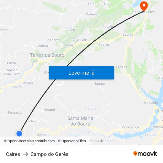 Caires to Campo do Gerês map