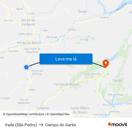 Vade (São Pedro) to Campo do Gerês map
