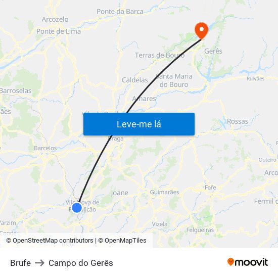 Brufe to Campo do Gerês map