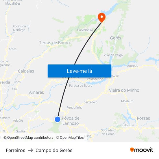 Ferreiros to Campo do Gerês map