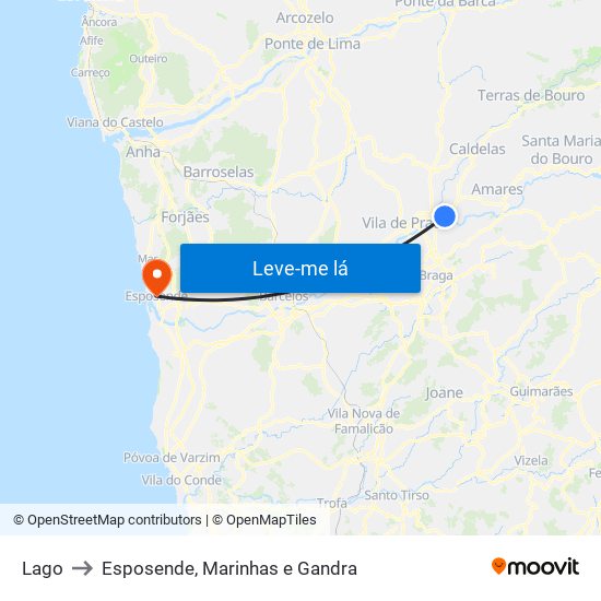Lago to Esposende, Marinhas e Gandra map