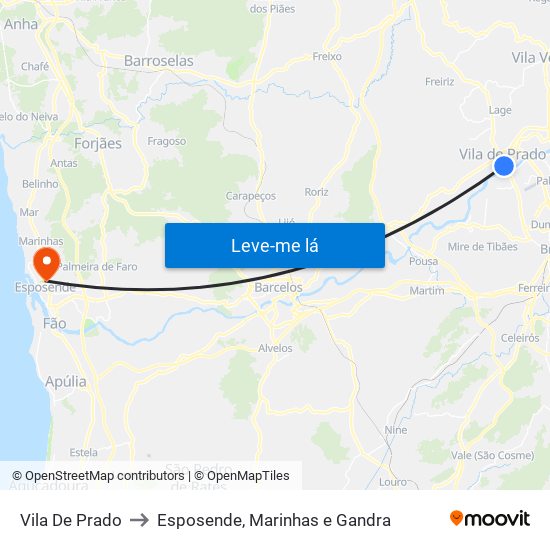 Vila De Prado to Esposende, Marinhas e Gandra map