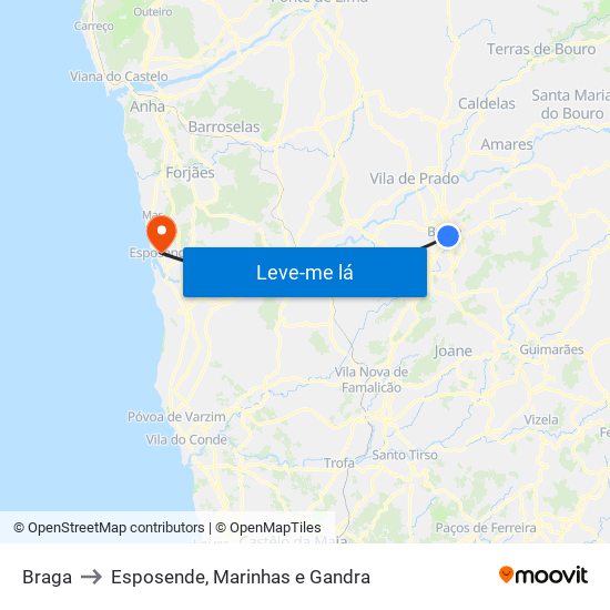 Braga to Esposende, Marinhas e Gandra map