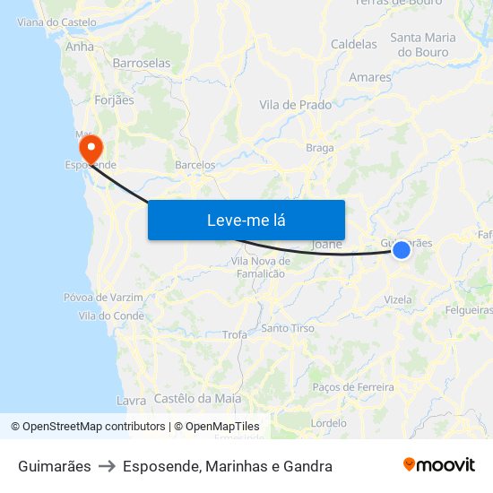 Guimarães to Esposende, Marinhas e Gandra map