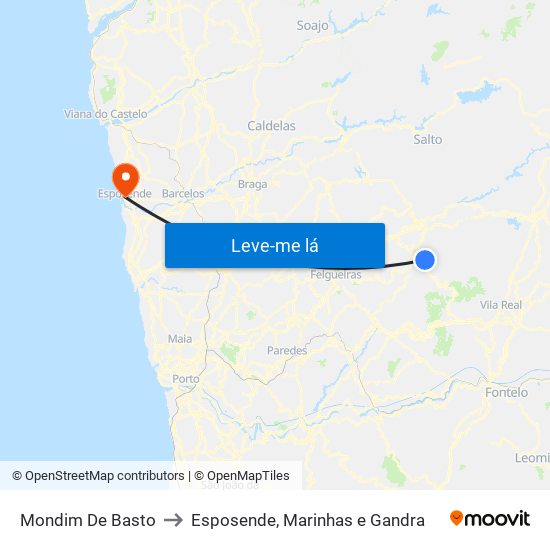 Mondim De Basto to Esposende, Marinhas e Gandra map