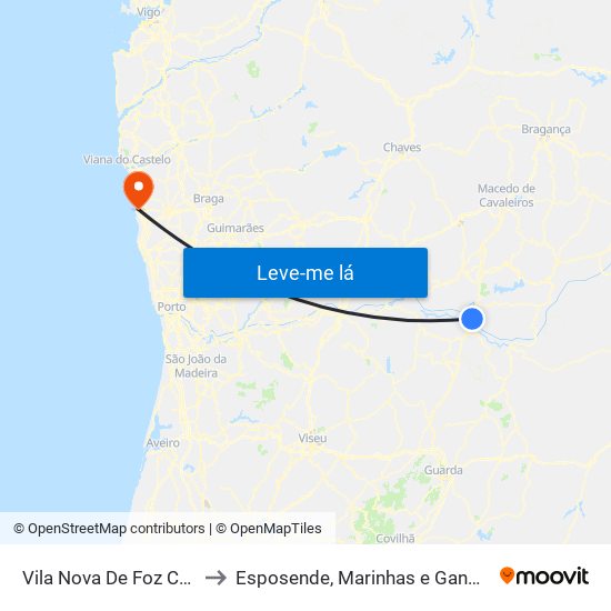 Vila Nova De Foz Côa to Esposende, Marinhas e Gandra map