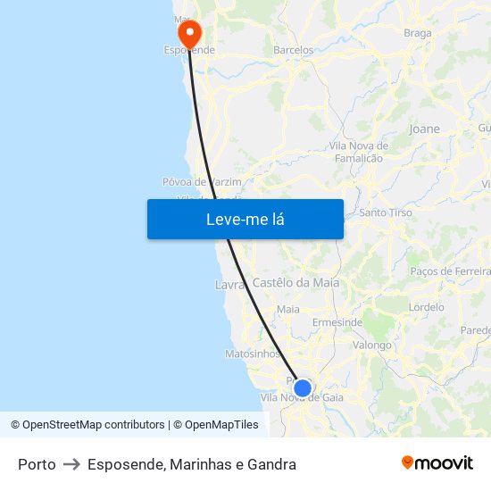 Porto to Esposende, Marinhas e Gandra map