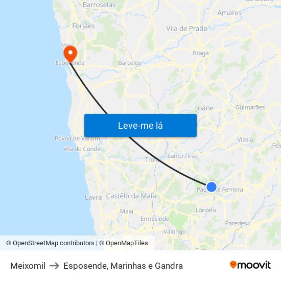 Meixomil to Esposende, Marinhas e Gandra map
