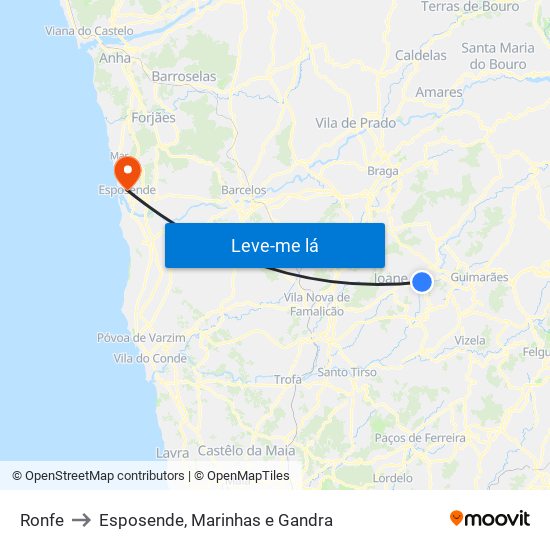 Ronfe to Esposende, Marinhas e Gandra map