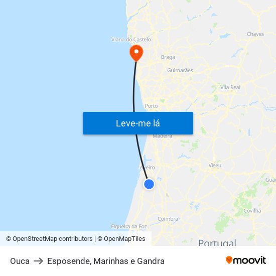 Ouca to Esposende, Marinhas e Gandra map