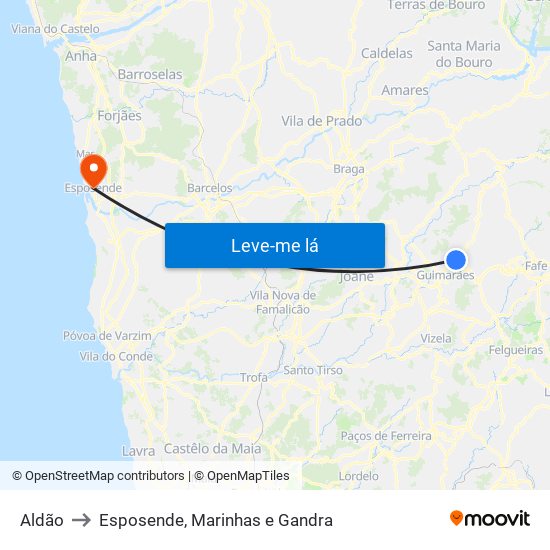 Aldão to Esposende, Marinhas e Gandra map