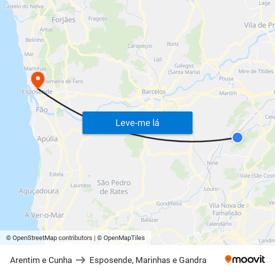 Arentim e Cunha to Esposende, Marinhas e Gandra map
