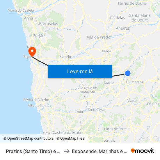 Prazins (Santo Tirso) e Corvite to Esposende, Marinhas e Gandra map