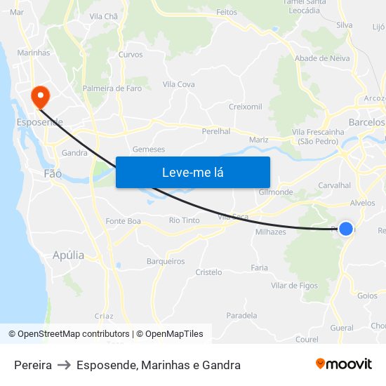 Pereira to Esposende, Marinhas e Gandra map