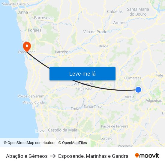 Abação e Gémeos to Esposende, Marinhas e Gandra map