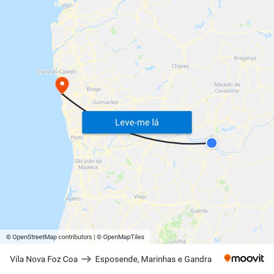 Vila Nova Foz Coa to Esposende, Marinhas e Gandra map