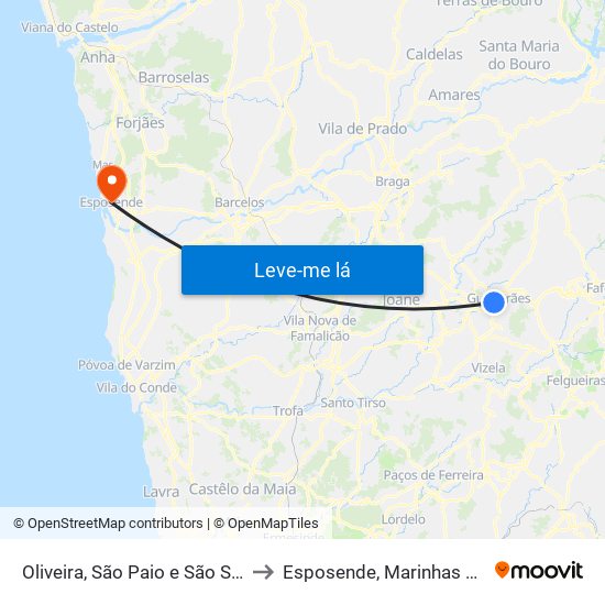 Oliveira, São Paio e São Sebastião to Esposende, Marinhas e Gandra map