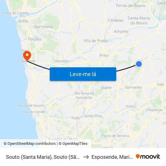 Souto (Santa Maria), Souto (São Salvador) e Gondomar to Esposende, Marinhas e Gandra map