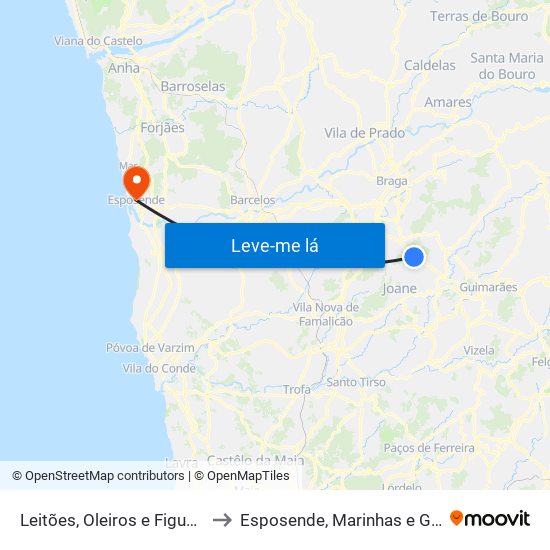 Leitões, Oleiros e Figueiredo to Esposende, Marinhas e Gandra map