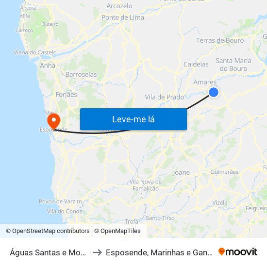 Águas Santas e Moure to Esposende, Marinhas e Gandra map