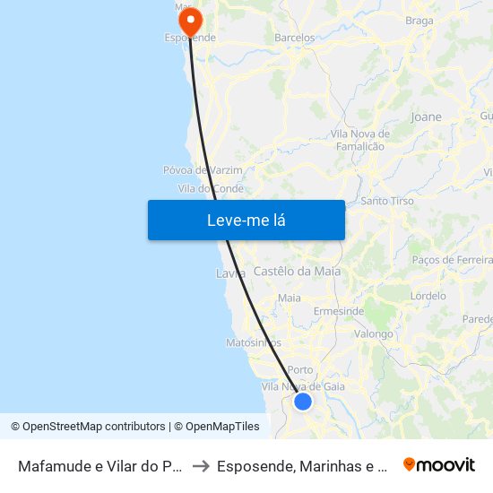 Mafamude e Vilar do Paraíso to Esposende, Marinhas e Gandra map