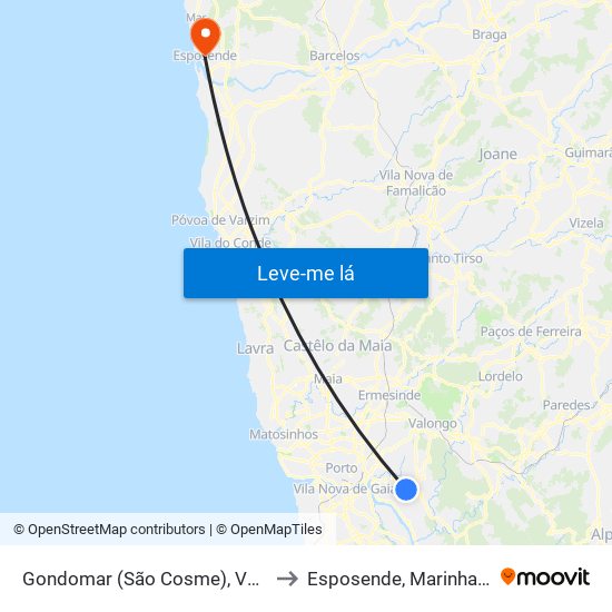 Gondomar (São Cosme), Valbom e Jovim to Esposende, Marinhas e Gandra map