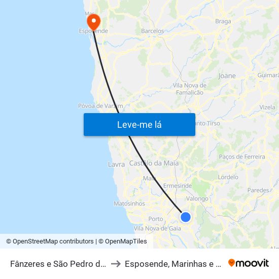 Fânzeres e São Pedro da Cova to Esposende, Marinhas e Gandra map