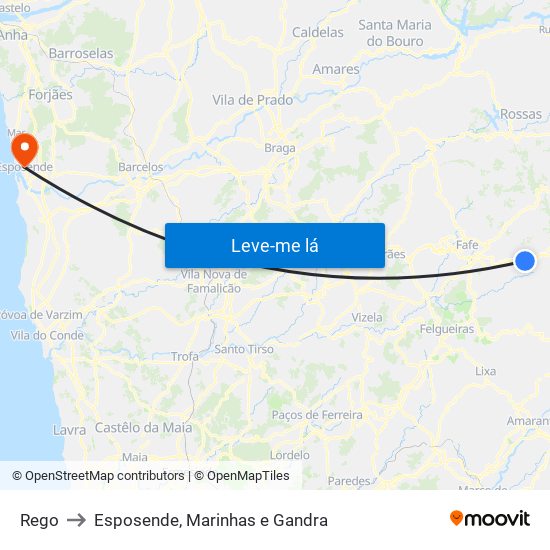 Rego to Esposende, Marinhas e Gandra map