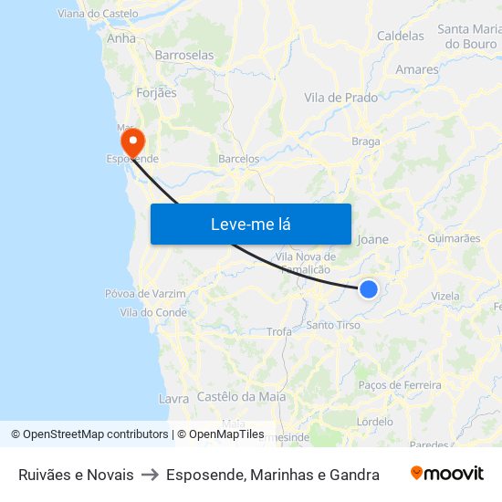 Ruivães e Novais to Esposende, Marinhas e Gandra map