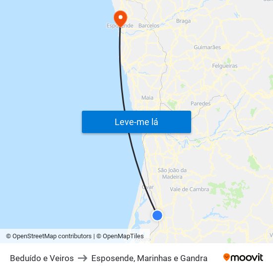 Beduído e Veiros to Esposende, Marinhas e Gandra map