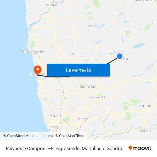 Ruivães e Campos to Esposende, Marinhas e Gandra map