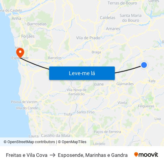 Freitas e Vila Cova to Esposende, Marinhas e Gandra map