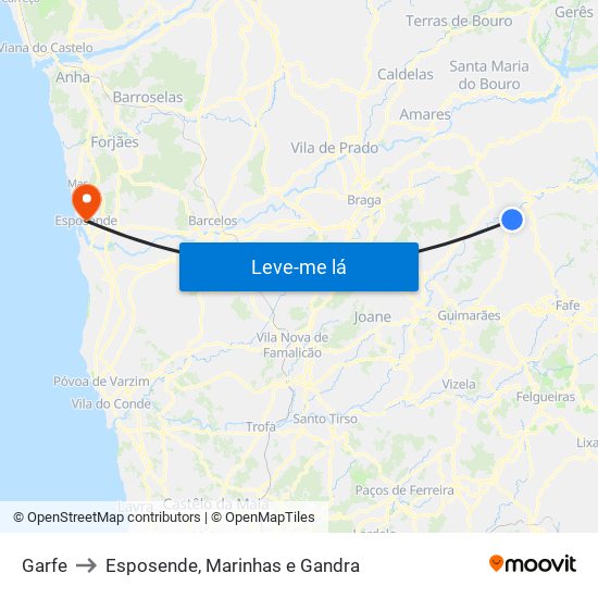 Garfe to Esposende, Marinhas e Gandra map