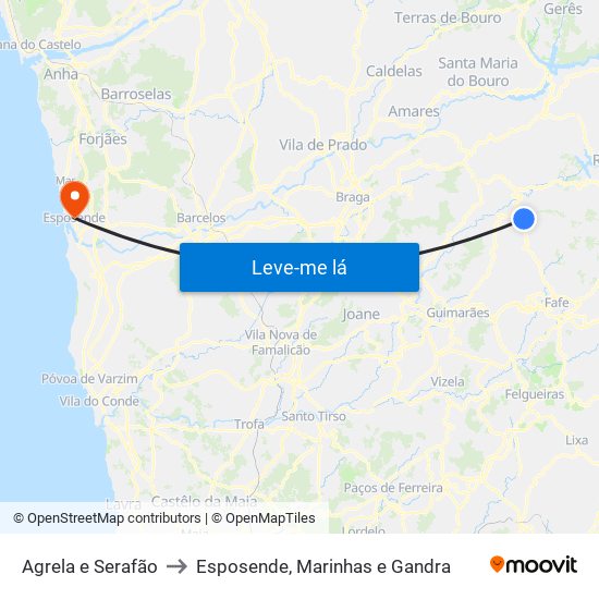 Agrela e Serafão to Esposende, Marinhas e Gandra map